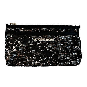 Victoria's Secret Black Sequin Zip Clutch Evening Party Holiday 5x9"